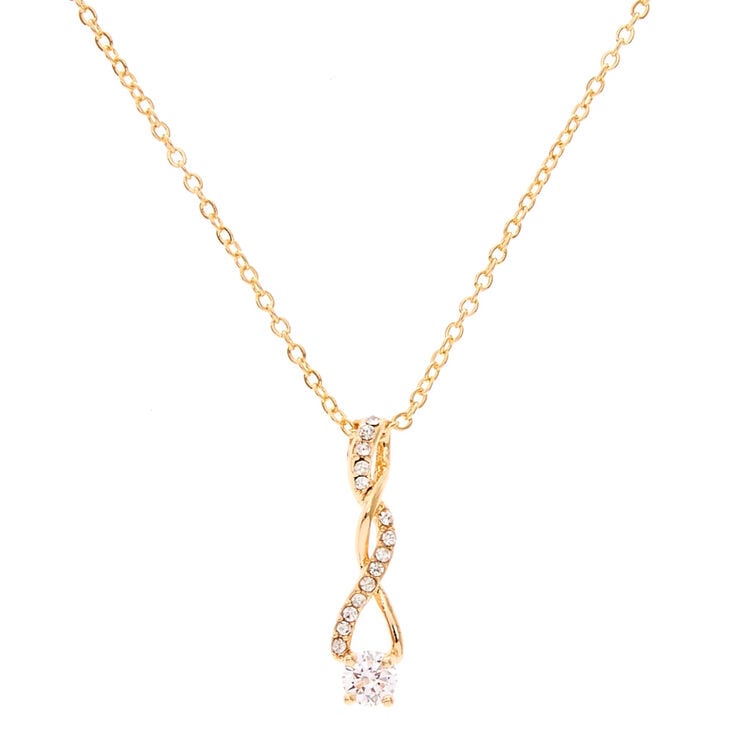 Gold Tone Cubic Zirconia Twisted Pendant Necklace,