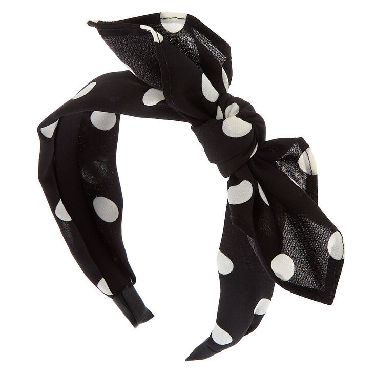 Polka Dot Knotted Bow Headband - Black,