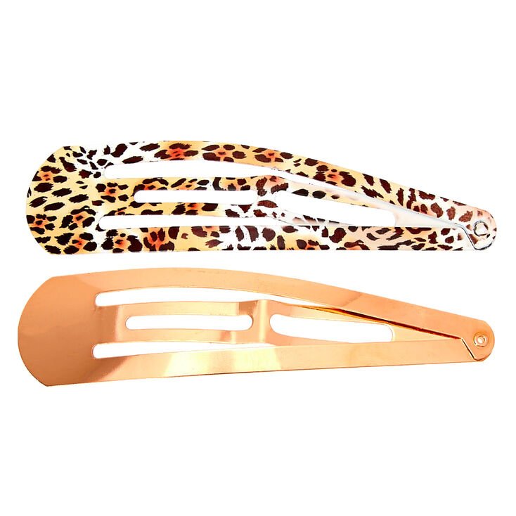 Metallic Leopard Jumbo Snap Hair Clips - Rose Gold, 2 Pack,
