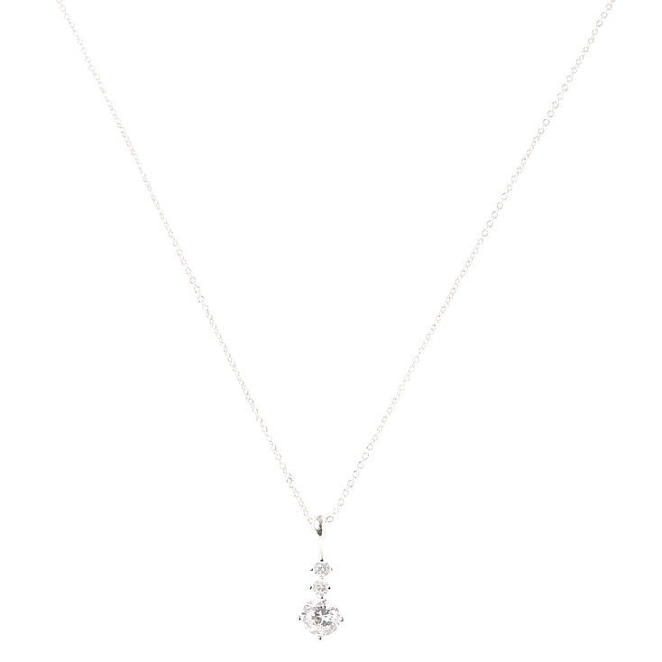 Silver Cubic Zirconia Trio Stone Pendant Necklace,