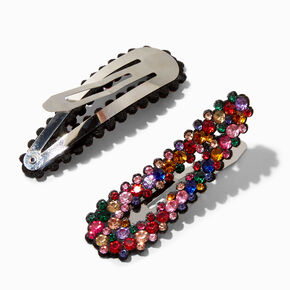 Multi-Colored Rhinestone Hair Snap Clips - 2 Pack,