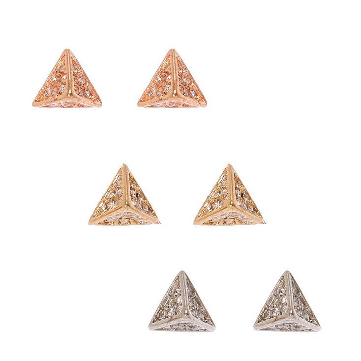 Mixed Metal Pyramid Stud Earrings,