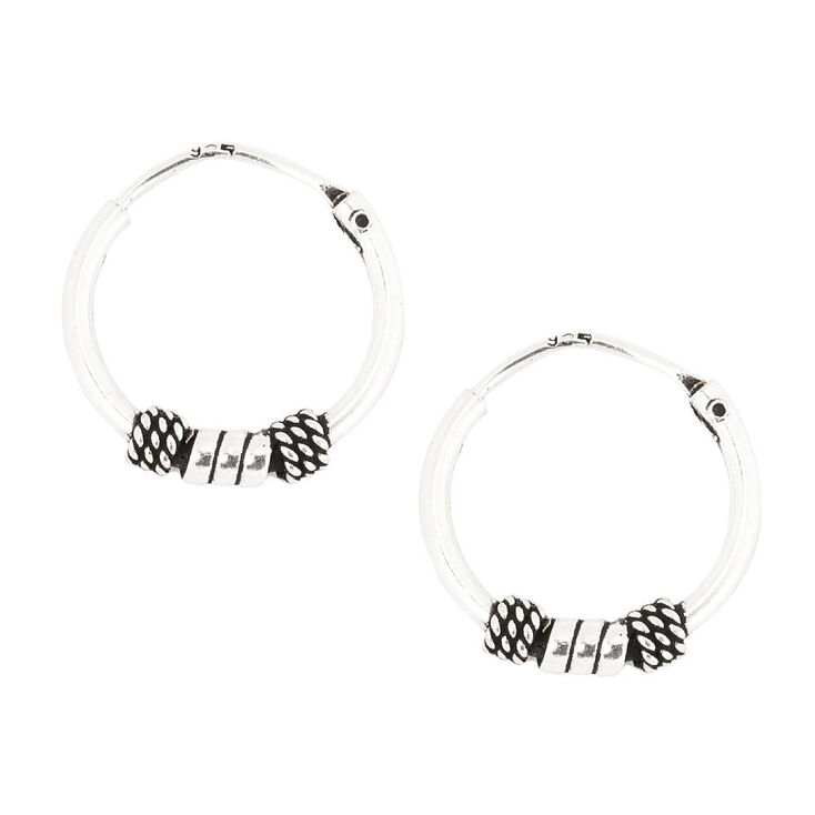 Sterling Silver Small Silver Beaded Hoop Earrings,
