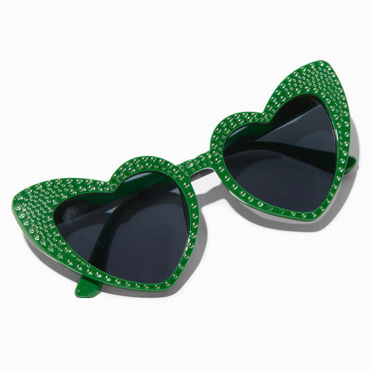 Studded Green Heart Cat Eye Sunglasses,