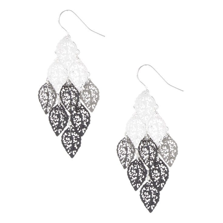 Silver & Black Filigree Leaves Drop Earrings,