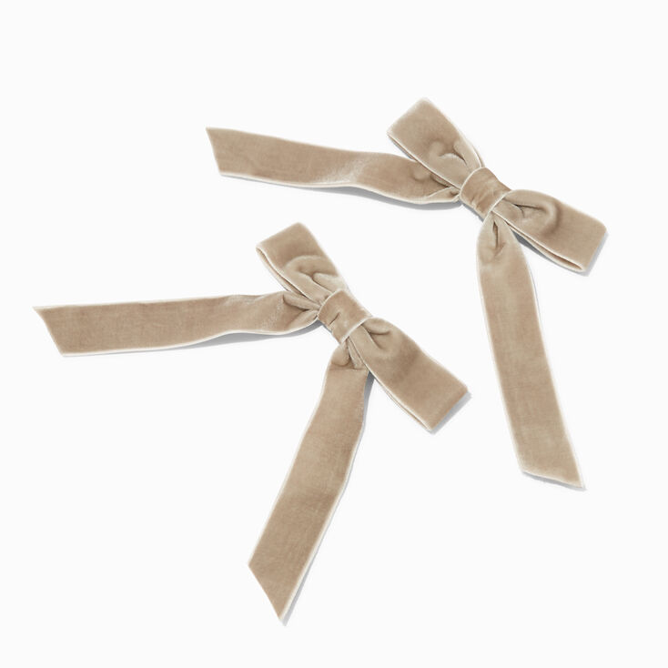 Gray Velvet Bow Hair Clips - 2 Pack,