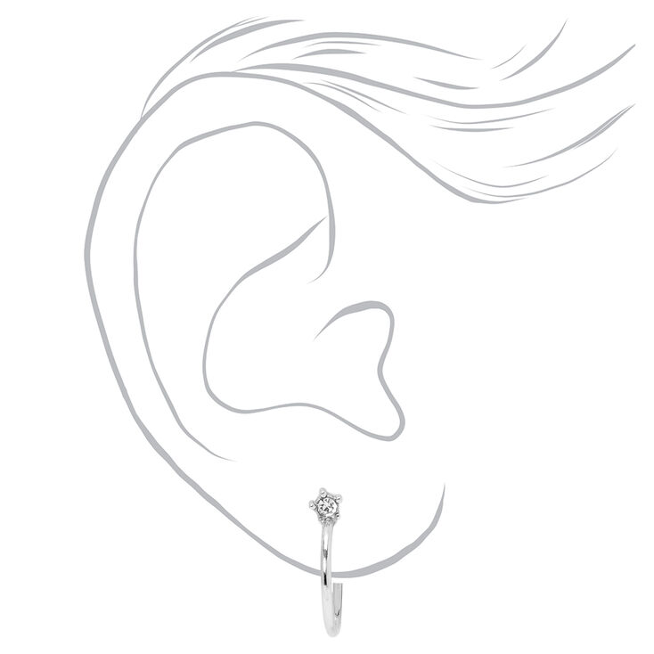 Silver 15 MM Crystal Star Half Hoop Earrings,