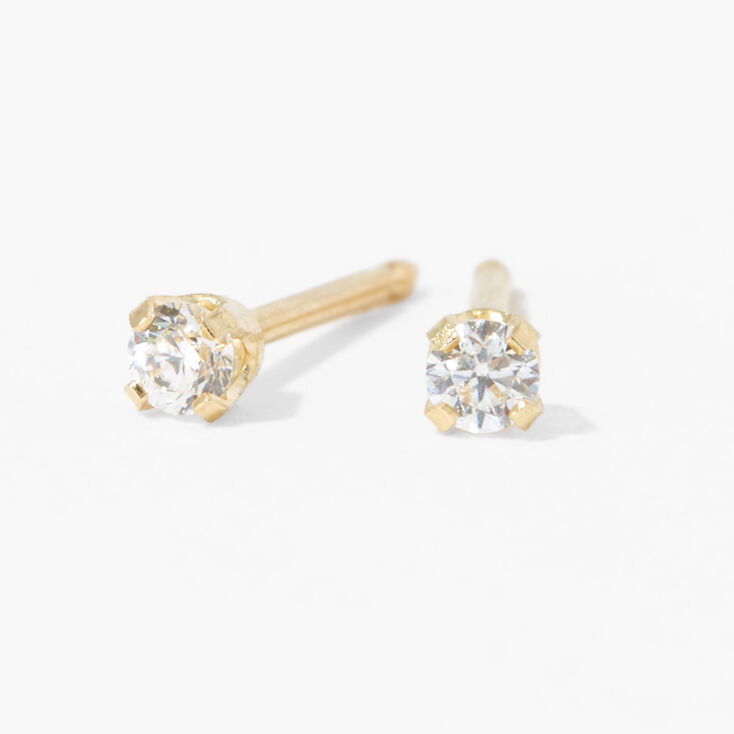 14kt Yellow Gold 2mm CZ Studs Ear Piercing Kit with Ear Care Solution,