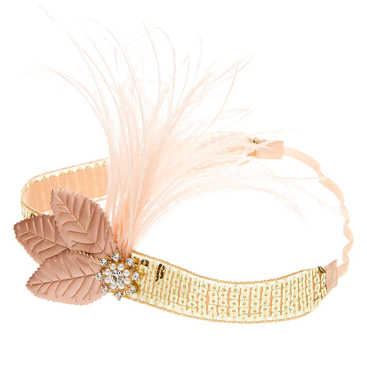 Feather Sequin Flapper Headwrap - Rose Gold,