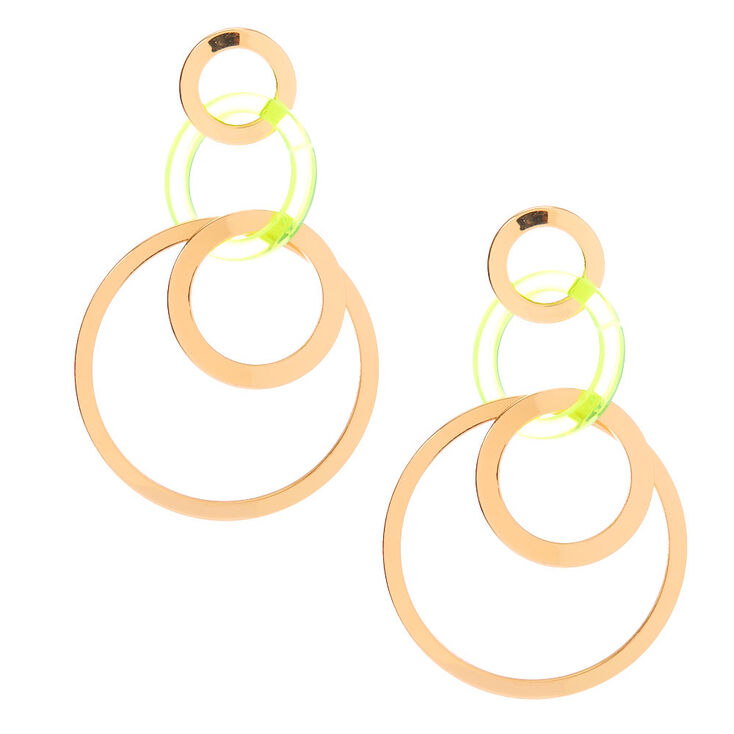 Gold 2" Circle Drop Earrings - Neon Green,