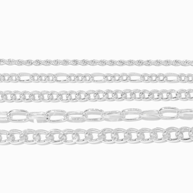 Silver Woven Chain Bracelet Set - 5 Pack,