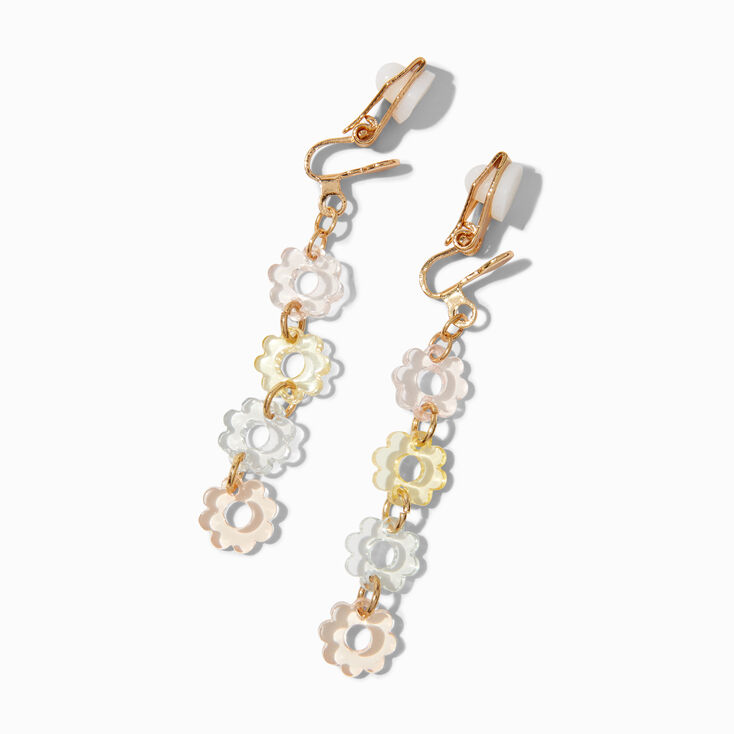 Daisy Chain 2&quot; Linear Clip-On Drop Earrings,