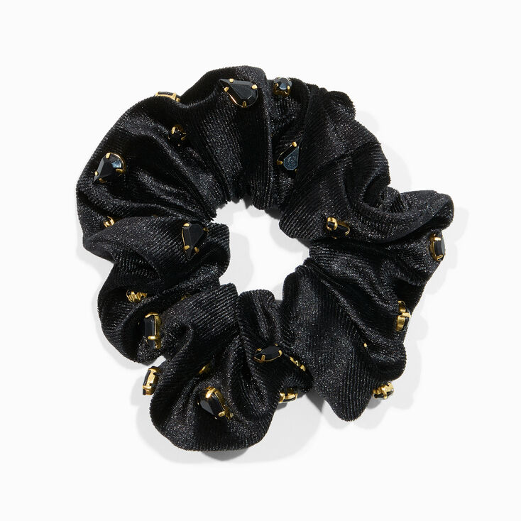 Black Velvet Gemstone Embellished Hair Scrunchie,