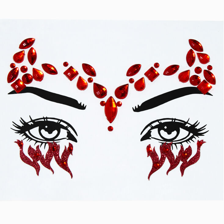 Red Devil Glitter & Gemstone Face Stickers