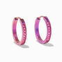 Titanium 12MM Pink Anodized Crystal Hoop Earrings,