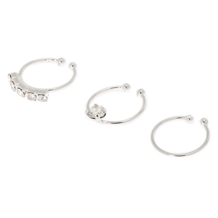 Silver Pretty Stone Faux Nose Rings - 3 Pack,