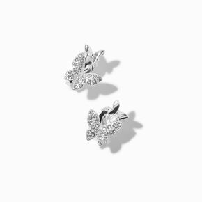 Silver-Tone Embellished Butterfly Clip-On Stud Earrings,