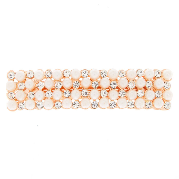 Rose Gold-Tone Faux Pearl Hair Barrette,