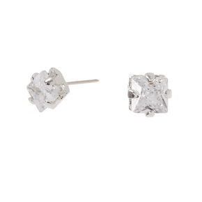 Silver Cubic Zirconia Square Stud Earrings - 3MM,