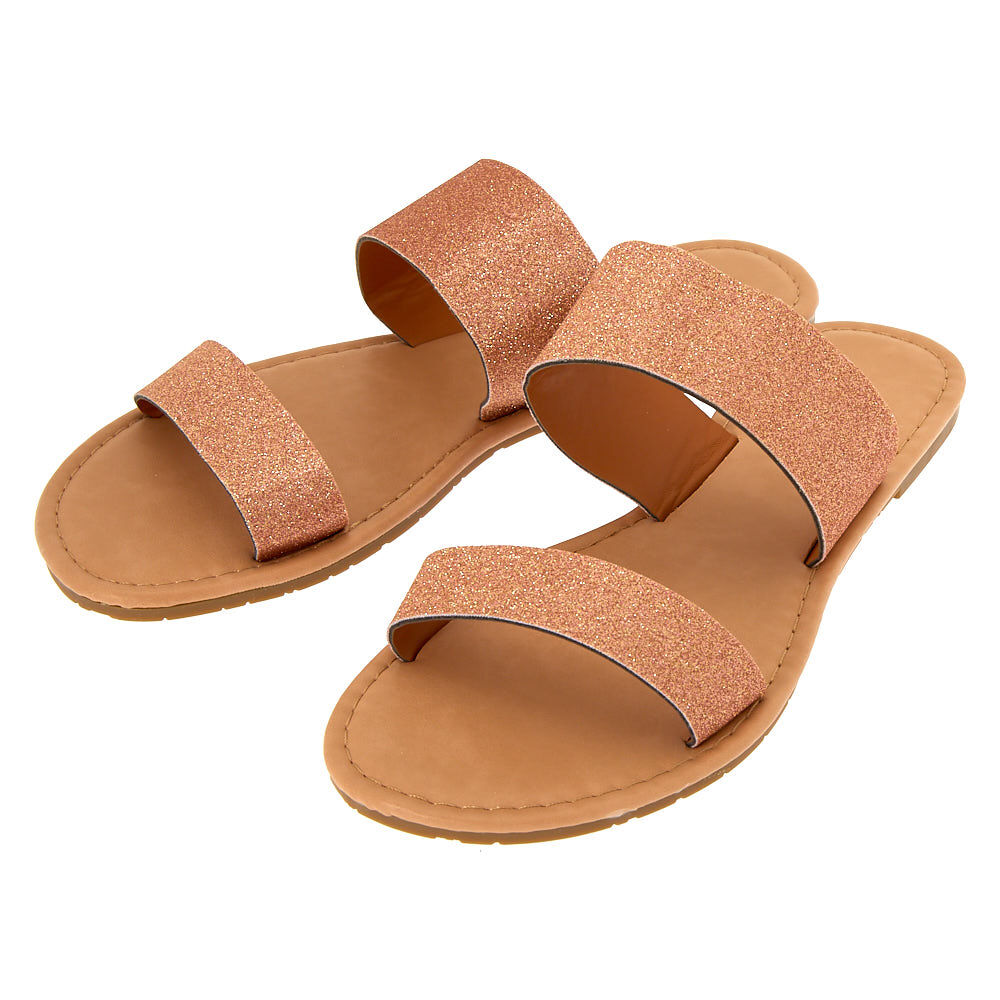 glitter two strap sandals