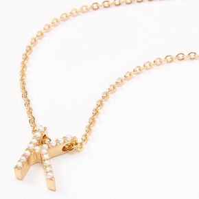 Gold Mini Pearl Initial Pendant Necklace - K,
