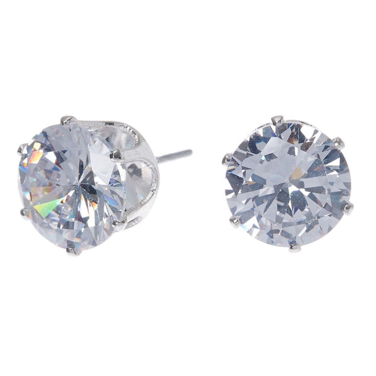 Silver Cubic Zirconia 10MM Round Stud Earrings,