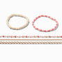Gold-tone Pink &amp; Orange Beaded Bracelet Set - 5 Pack ,