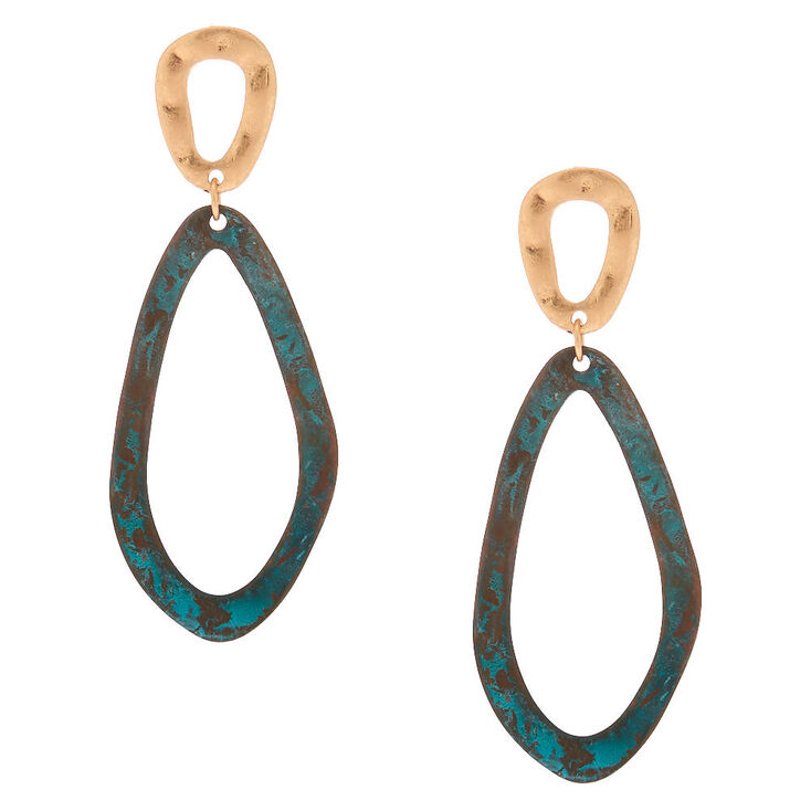 Gold 2.5" Patina Pebble Drop Earrings,