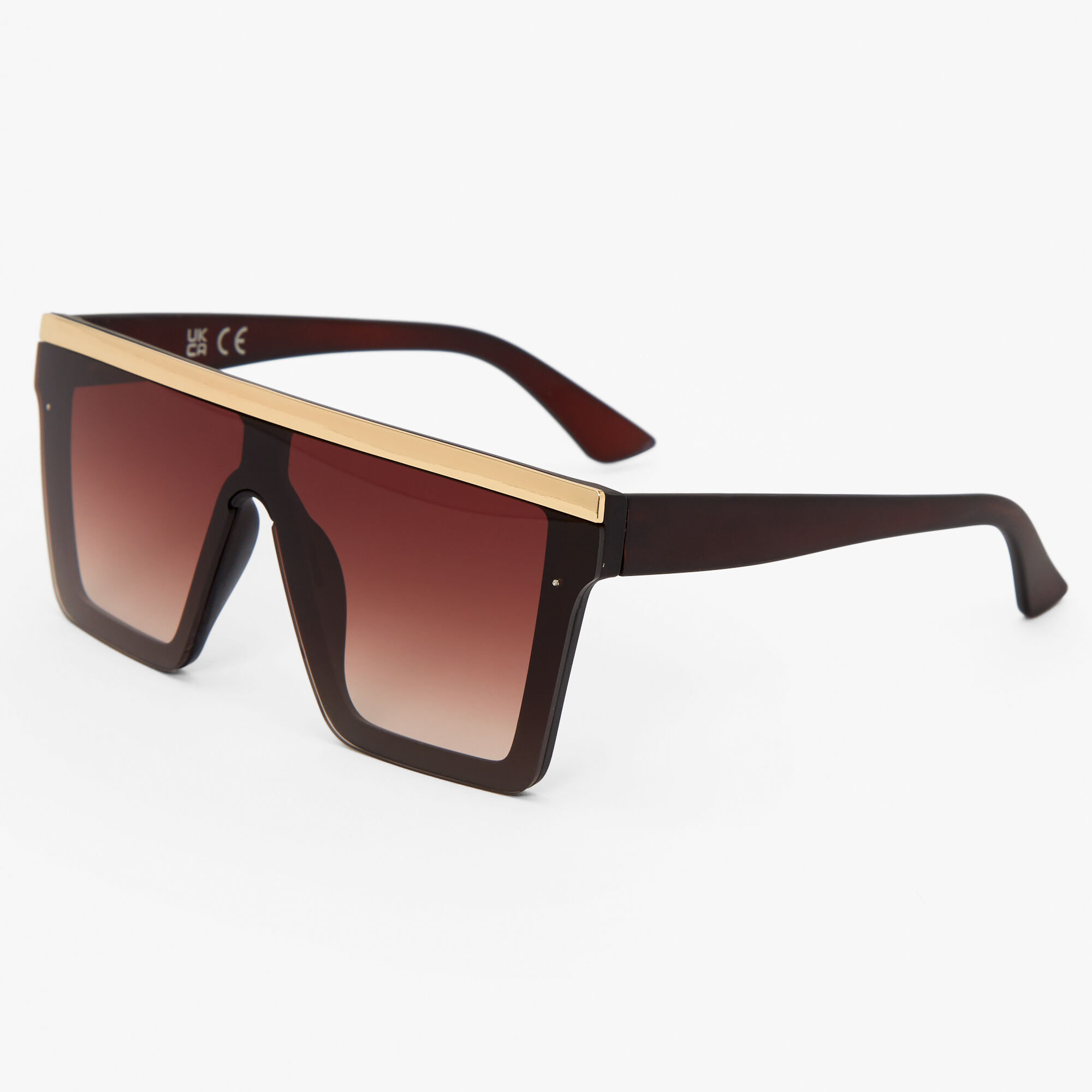 Gold Bar Shield Sunglasses Brown Icing US