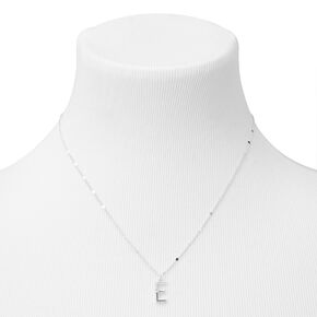 Silver Half Stone Initial Pendant Necklace - E,