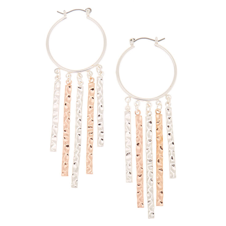 Mixed Metal 30MM Hammered Tassel Hoop Earrings,