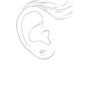 Silver &amp; Crystal Elephant Stud Earrings - White,