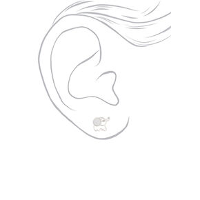 Silver &amp; Crystal Elephant Stud Earrings - White,