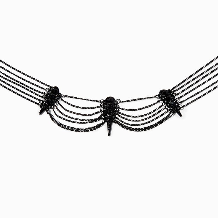 Black Spiked Multi Chain Choker Necklace,