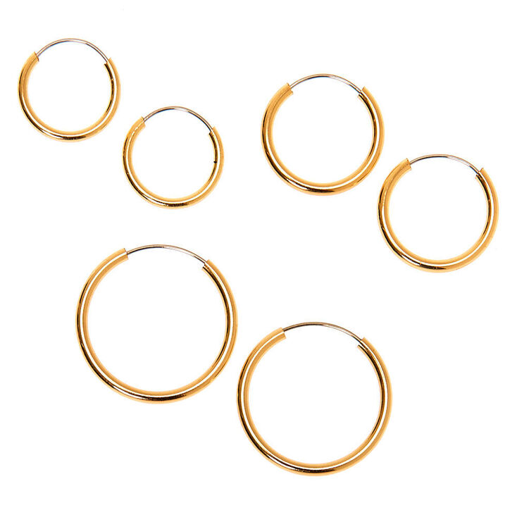 Gold Graduated Mixed Stud &amp; Hoop Earrings - 9 Pack,