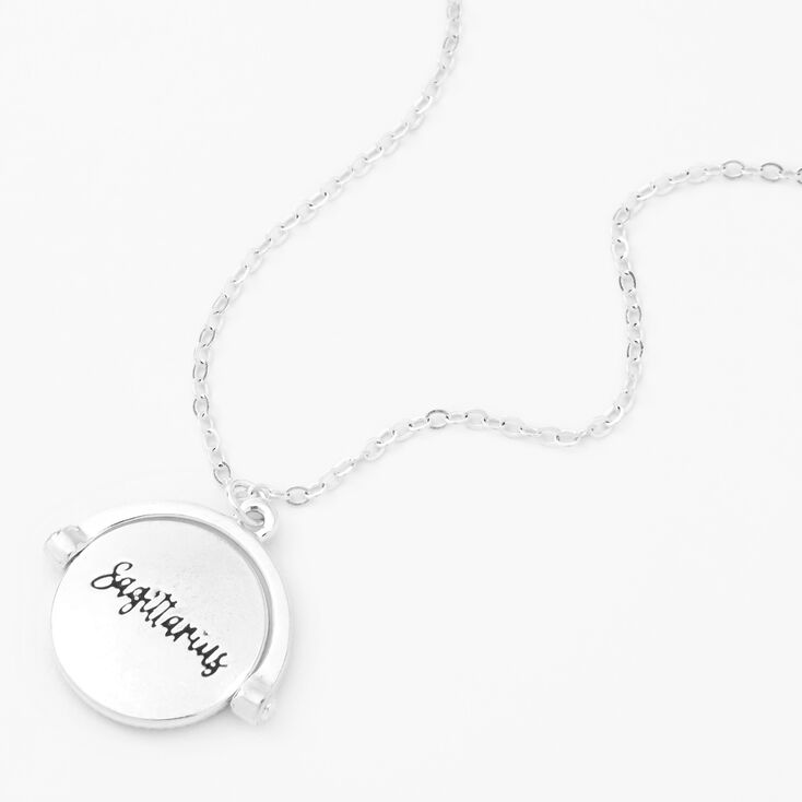 Silver Glow In The Dark Zodiac Spinning Pendant Necklace - Sagittarius,