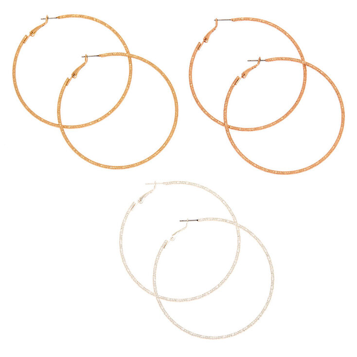 Mixed Metal 70MM Textured Hoop Earrings - 3 Pack,