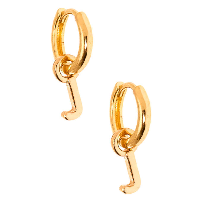 Gold 10MM Huggie Charm Hoop Earrings - J,