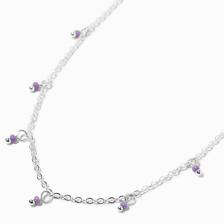 Purple Shaky Bead Silver Necklace,