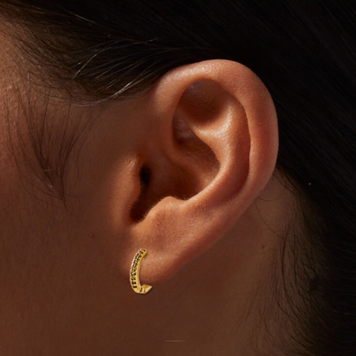 ICING Select 18k Yellow Gold Plated Aqua Cubic Zirconia 2MM Stud &amp; 8MM Hoop Earrings - 2 Pack,