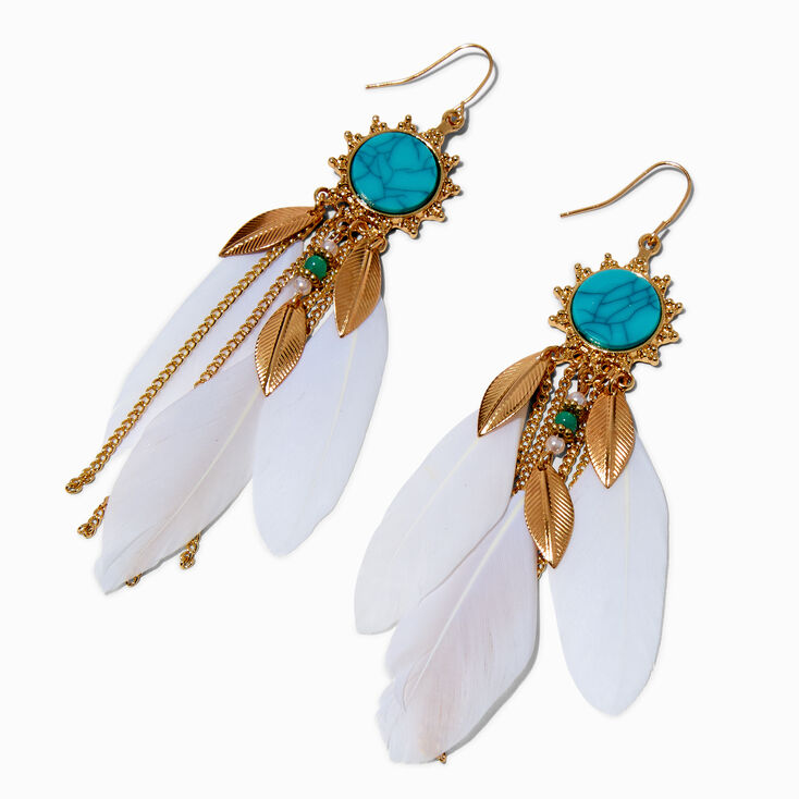 White Feather Turquoise 4&quot; Drop Earrings,