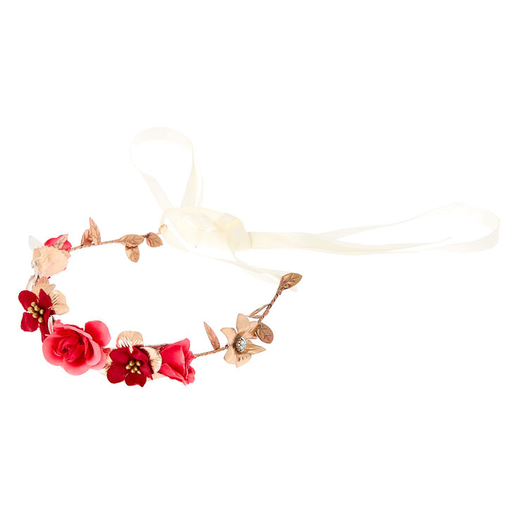 Rose Gold Flower Crown Tie Headwrap - Pink,
