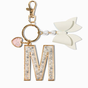 Pearl &amp; Crystal Gold-tone Initial Keychain - M,