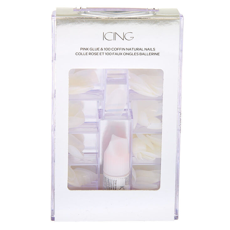 Natural Coffin Faux Nails - 100 Pack,