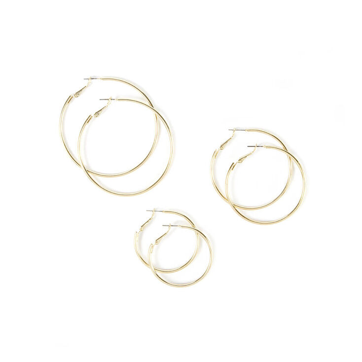 3 Pack Graduated Gold Hoop Earrings,