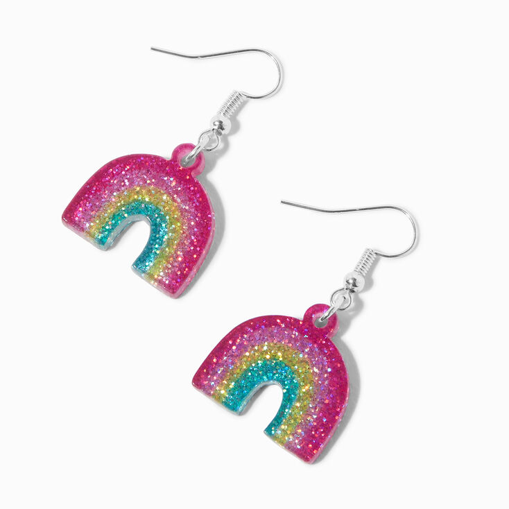 Rainbow Glitter 1&quot; Drop Earrings,