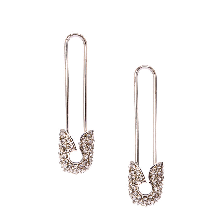 Silver Tone Rhinestone Studded Safety Pin Earrings Icing Us Silver Tone Rhinestone Studded Safety Pin Earrings