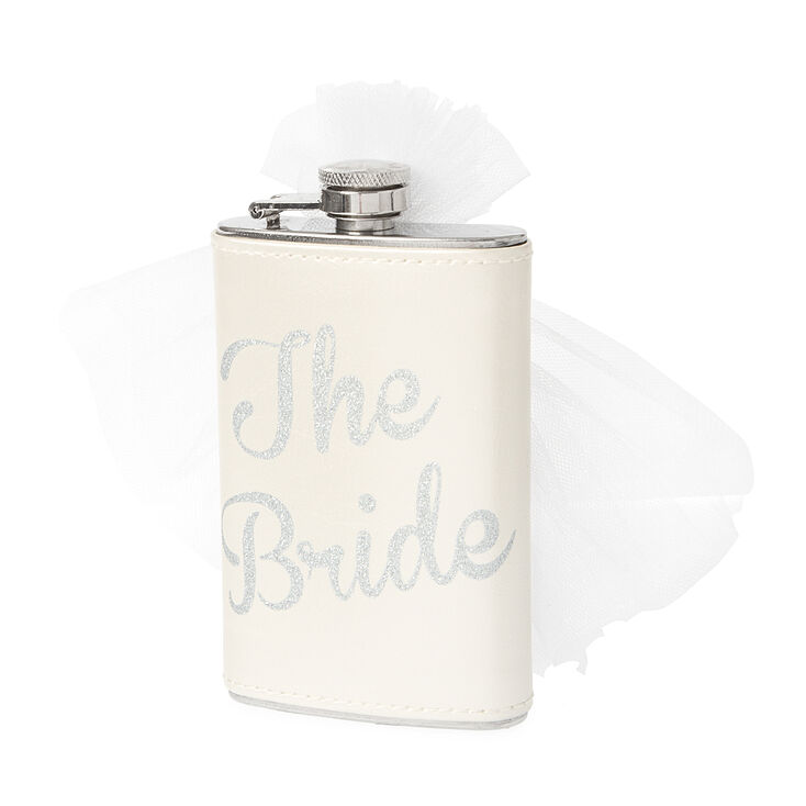 The Bride Pearlized Faux Leather Flask with Veil,