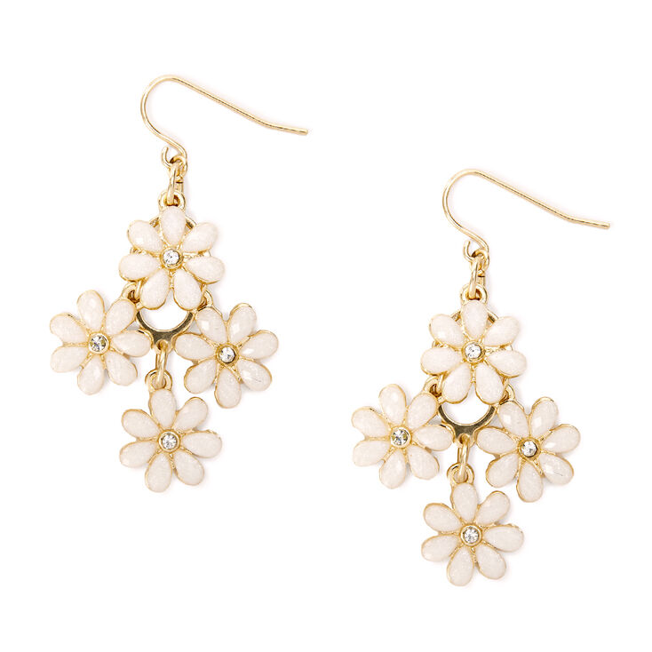 Small Cascading Ivory Glitter Stone Flowers Drop Earrings,