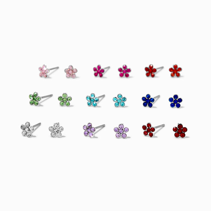 Multi Color Flower 4MM Stud Earrings - 9 Pack,